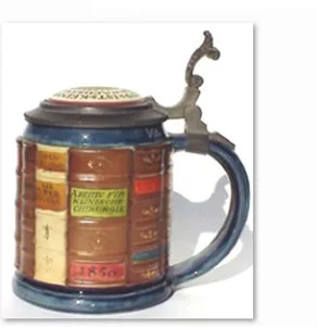Antique German beer stein with book-spine design