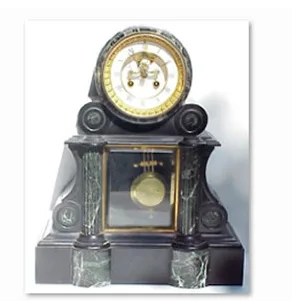 Black marble mantel clock with brass inlay