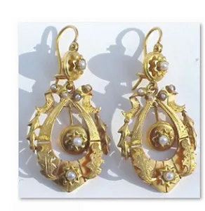 Pair of antique gold and pearl earrings