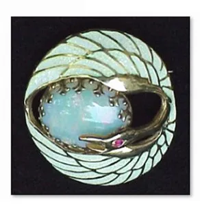 Enamel and opal snake brooch